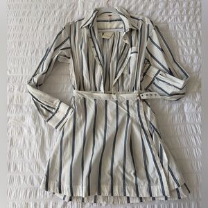 Free People Mini Dress in White with Blue and Black Stripes